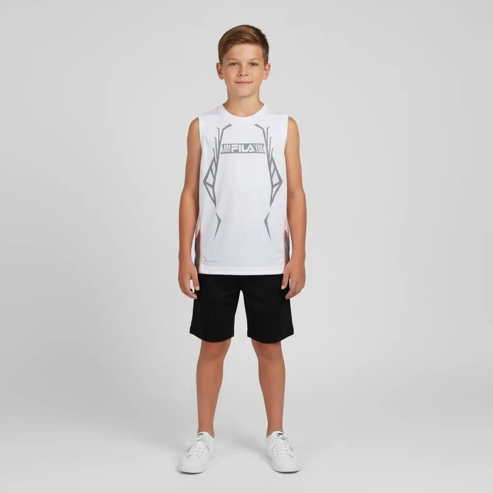 FILA Boys Athletic Tank Sleeveless Shirt White Orange Gray‎ Youth Size 8
